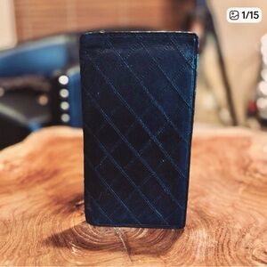 CHANEL Bicolore Quilted Lambskin Long Bifold Wallet Black